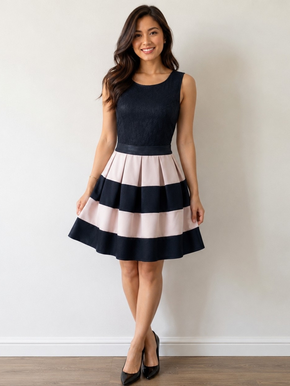 Speechless Colorblock Lace Fit and Flare Dress Sz. L In EUC
